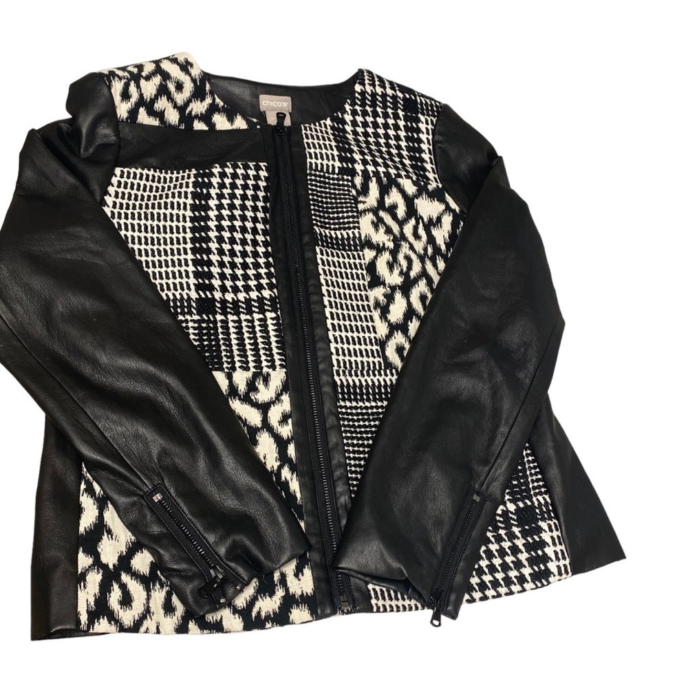 Chico’s Mixed Material Patchwork Ladies Zip Up Li… - image 5